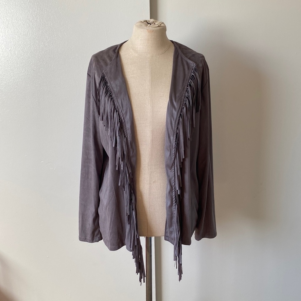 Fringe Vegan Suede Grey Jacket- Large